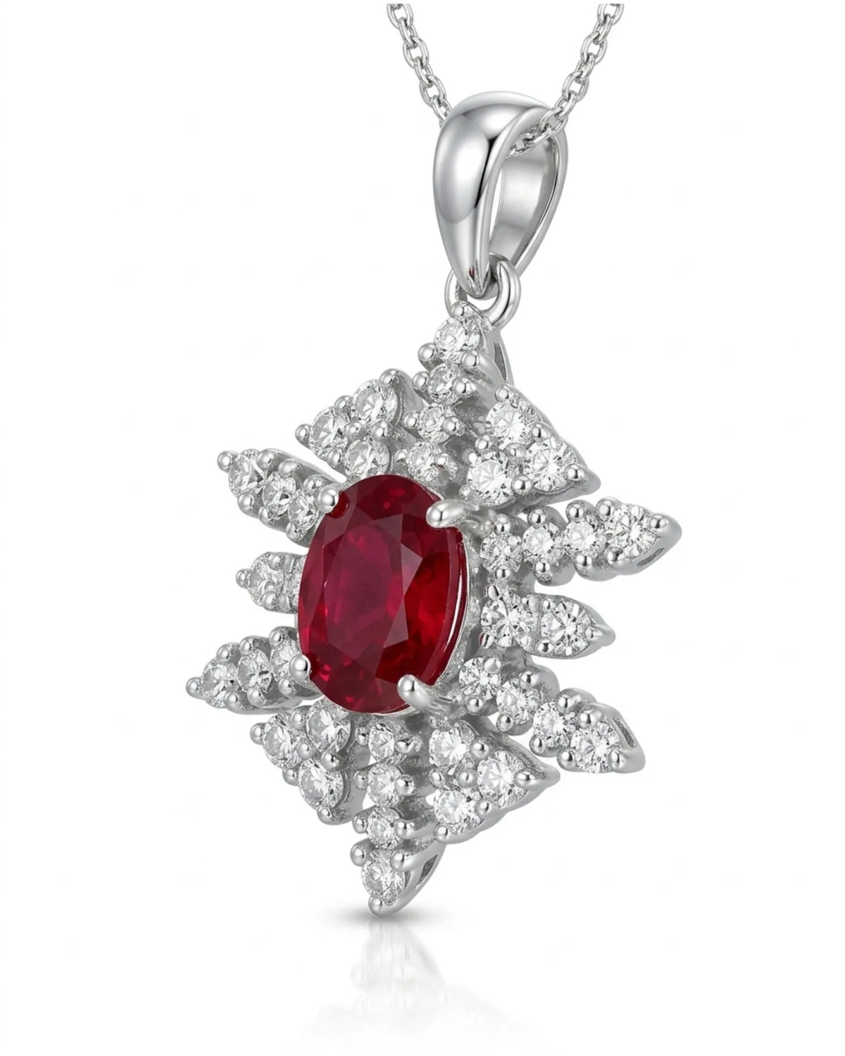 ISADORA — Snowflake Pigeon Blood Ruby Diamond Pendant Brooch