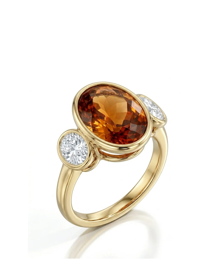Imperial Topaz Three-Stone Bezel Setting in yellow gold | SARATTI