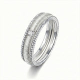 Imperium layered wedding band for men 18k white gold round diamond center milgrain | SARATTI