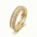 Imperium layered wedding band for men 18k yellow gold round diamond center milgrain | SARATTI