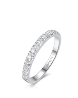 Infinity diamond wedding band with flowing diamond accents crafted in polished 18K white gold | SARATTI
