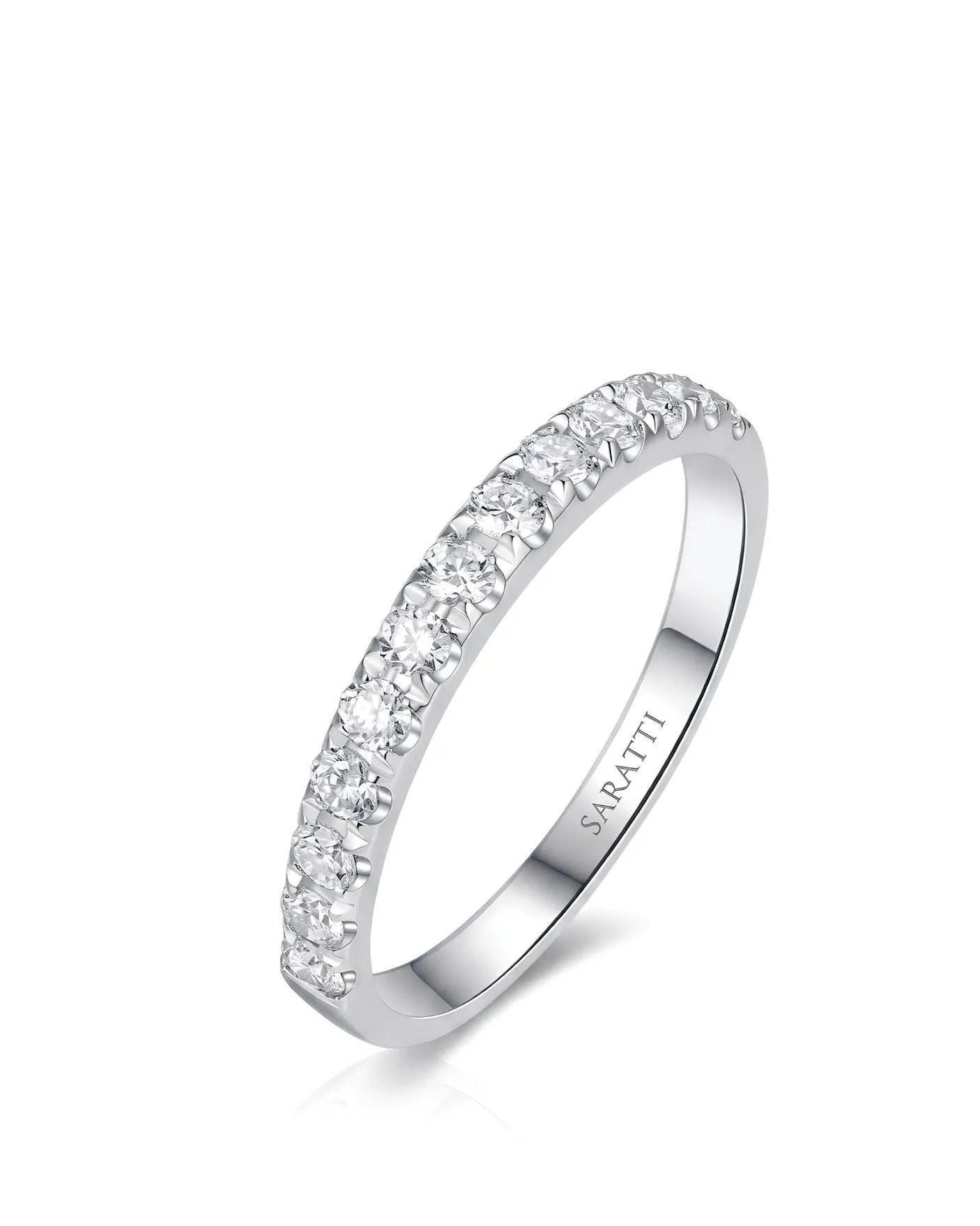 Infinity diamond wedding band with flowing diamond accents crafted in polished precious platinum | SARATTI