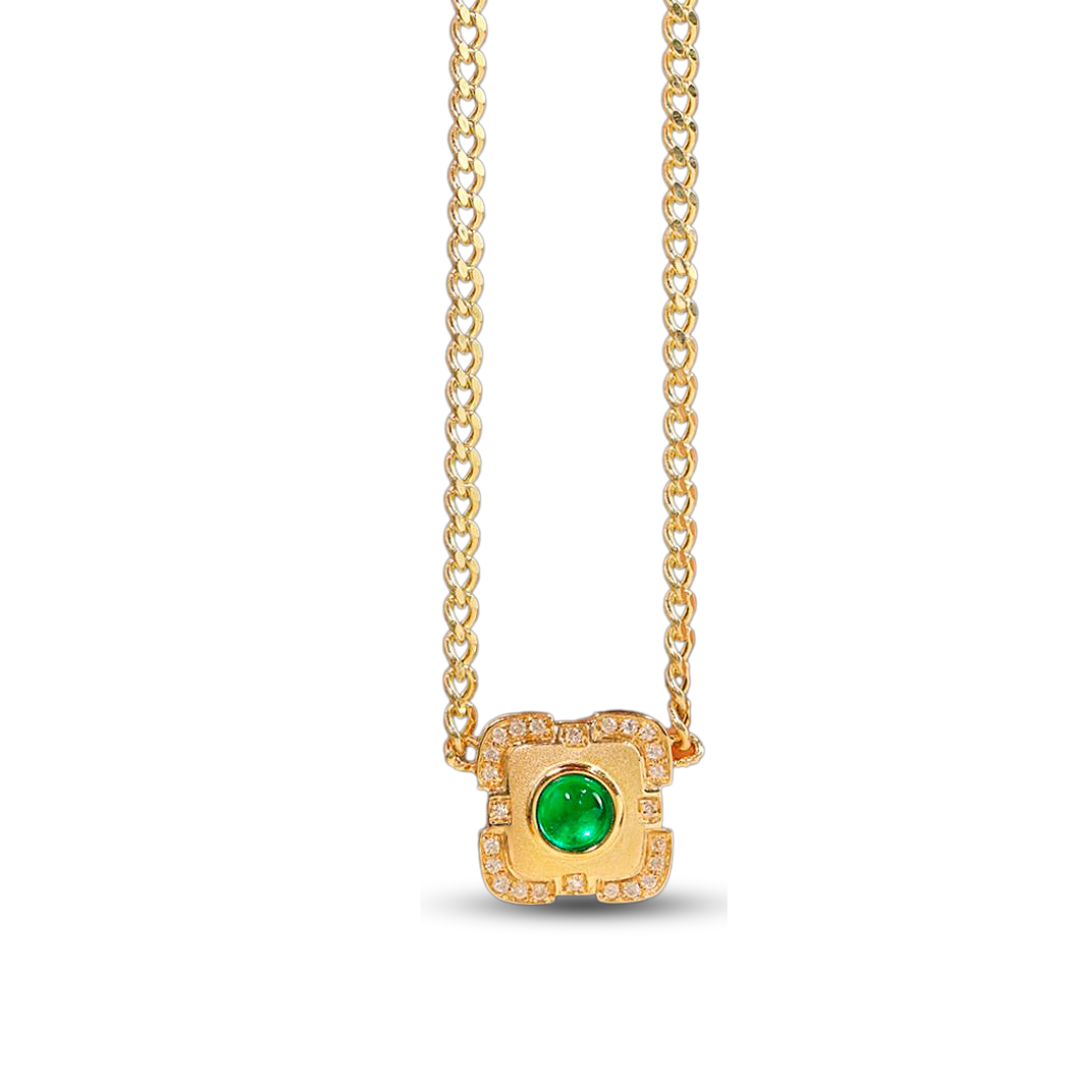 Jade Monarch: Swat Emerald Diamond Halo Pendant in 18K Yellow Gold