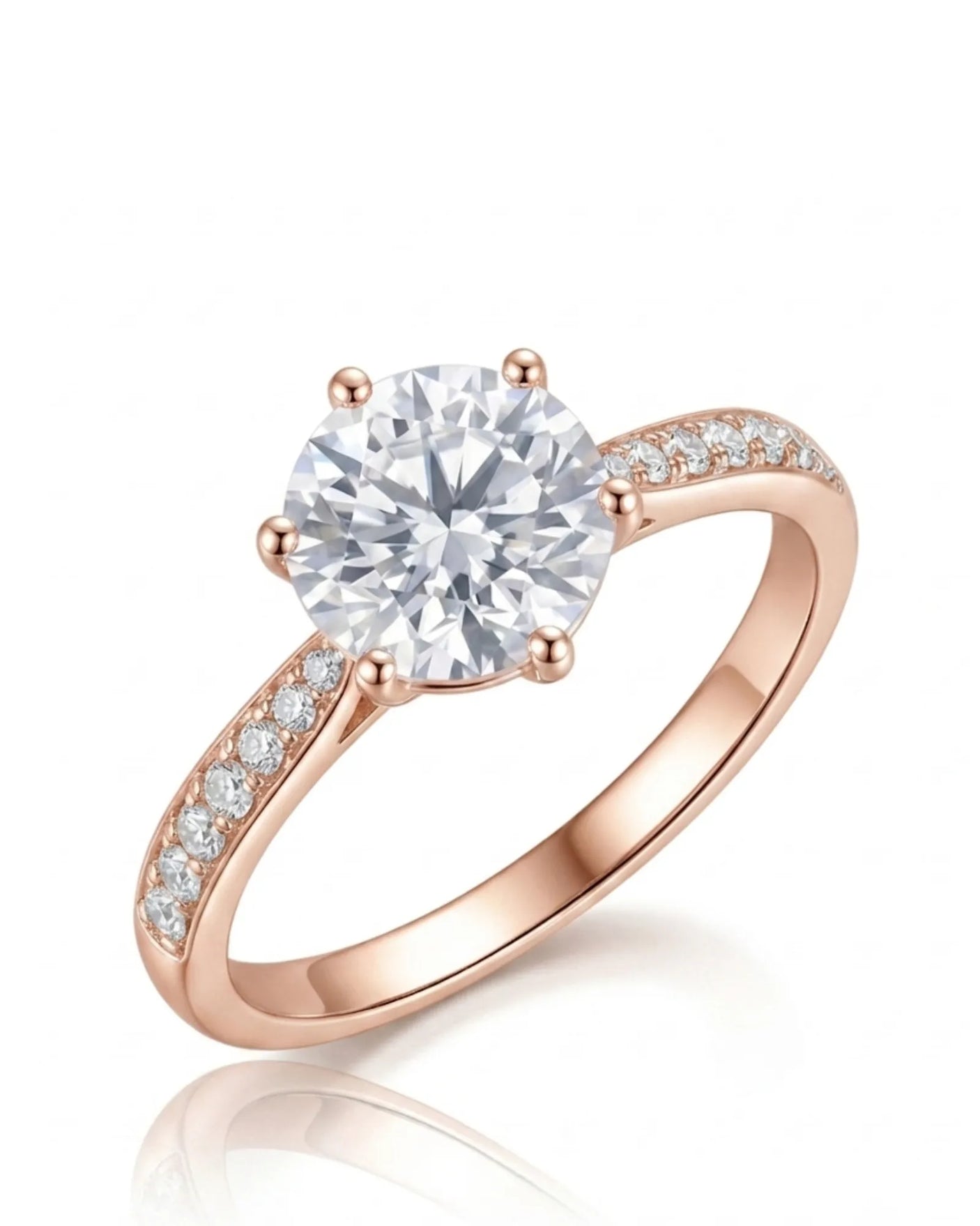 Janya round brilliant diamond engagement ring with pavé accents in romantic 18K rose gold | SARATTI