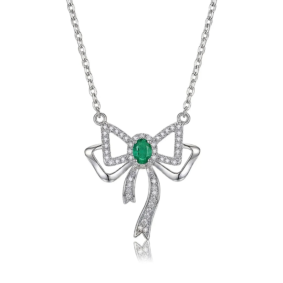 Joyous Bow natural emerald necklace front view | SARATTI
