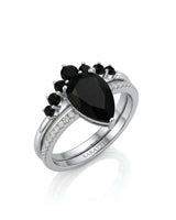 Kayla black natural pear diamond vintage-inspired bridal set front view in Platinum | SARATTI