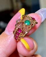 LUNA — Emerald Butterfly Filigree Ruby Ring