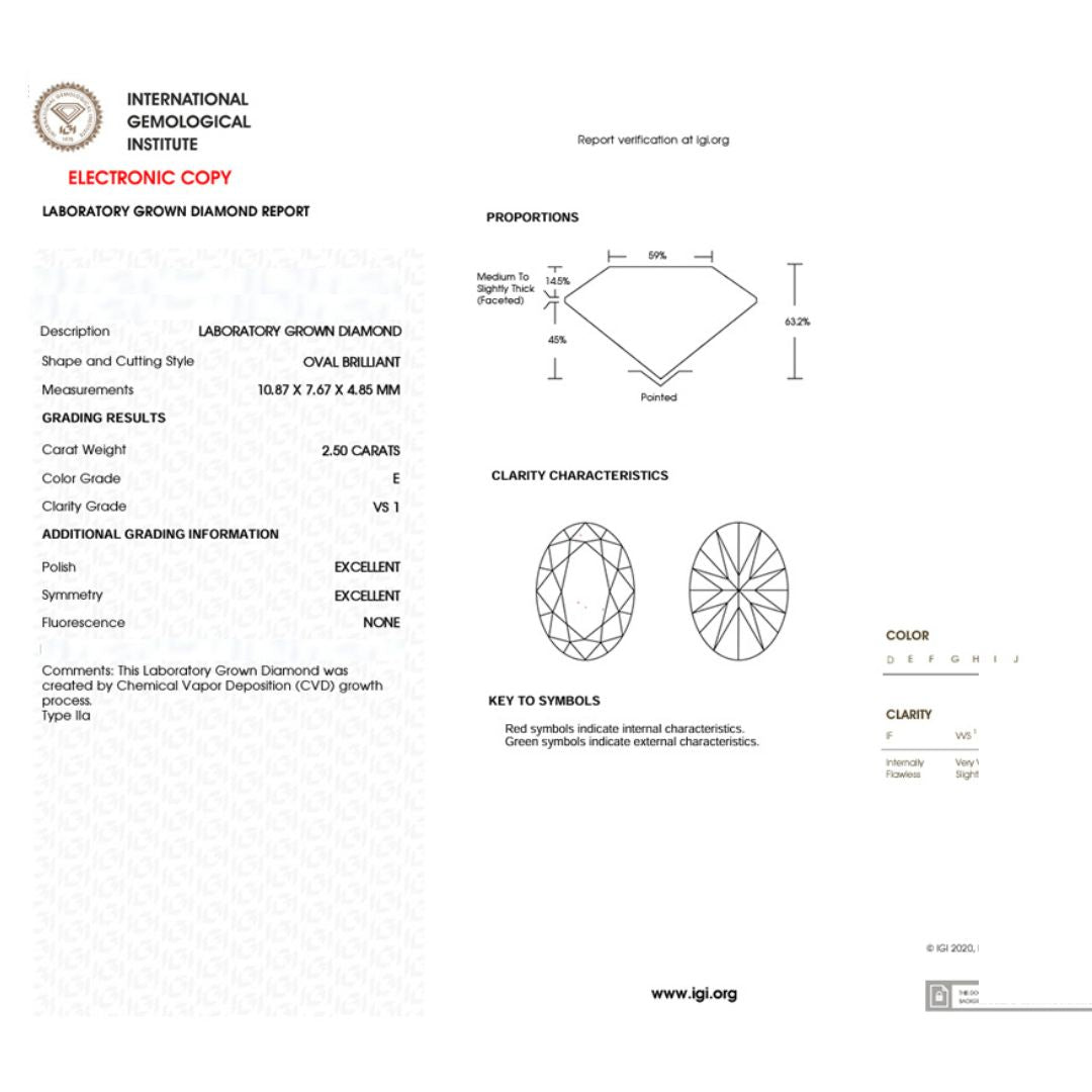 2.66 carats Oval E Color Lab Diamond | IGI Certified