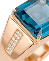 Large London blue topaz ring for men with diamonds rose gold | SARATTI