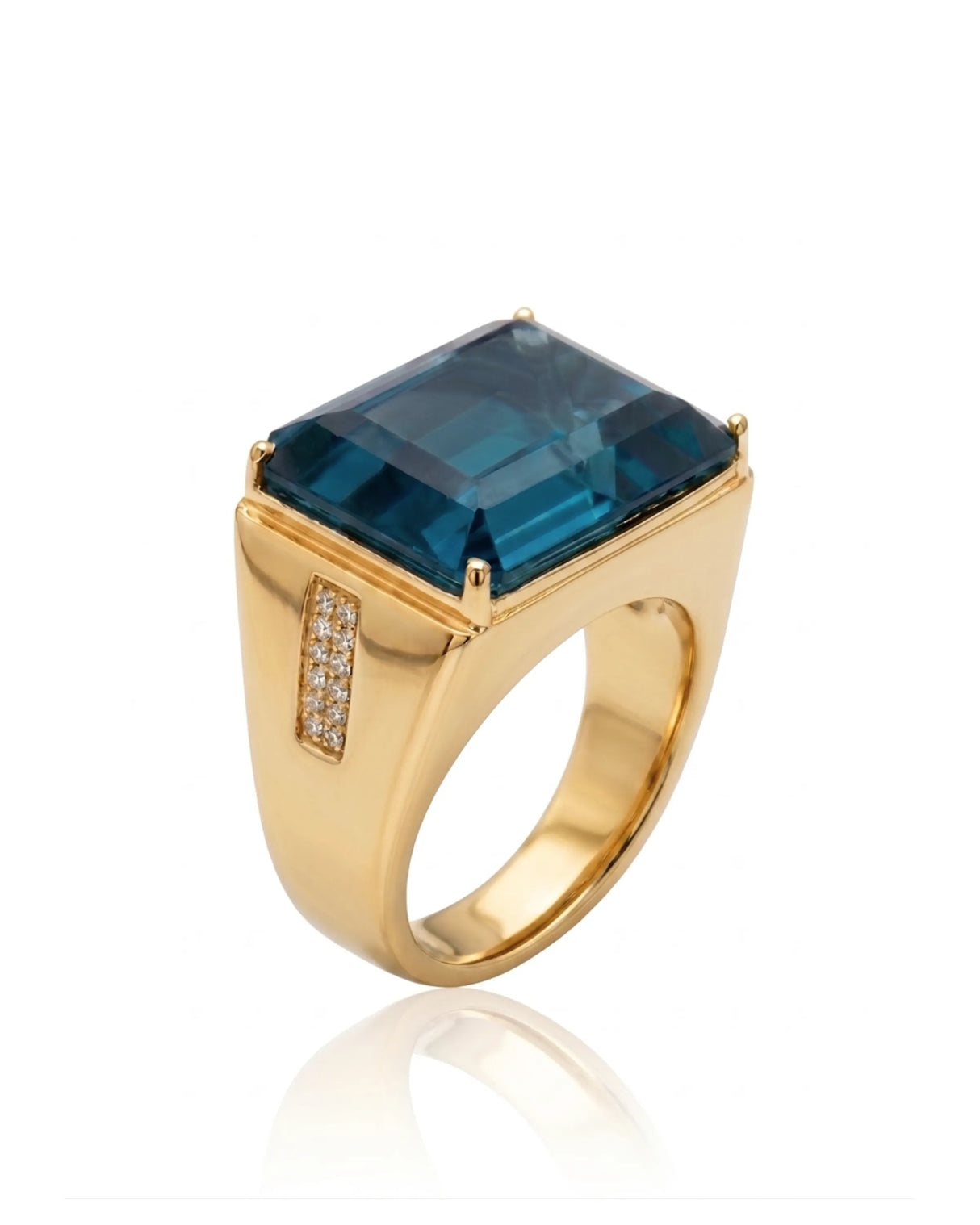 Large London blue topaz ring for men with diamonds yellow gold | SARATTI