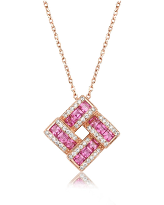 Lattice of Light Natural Pink Sapphire Necklace front view in rose vermeil | SARATTI