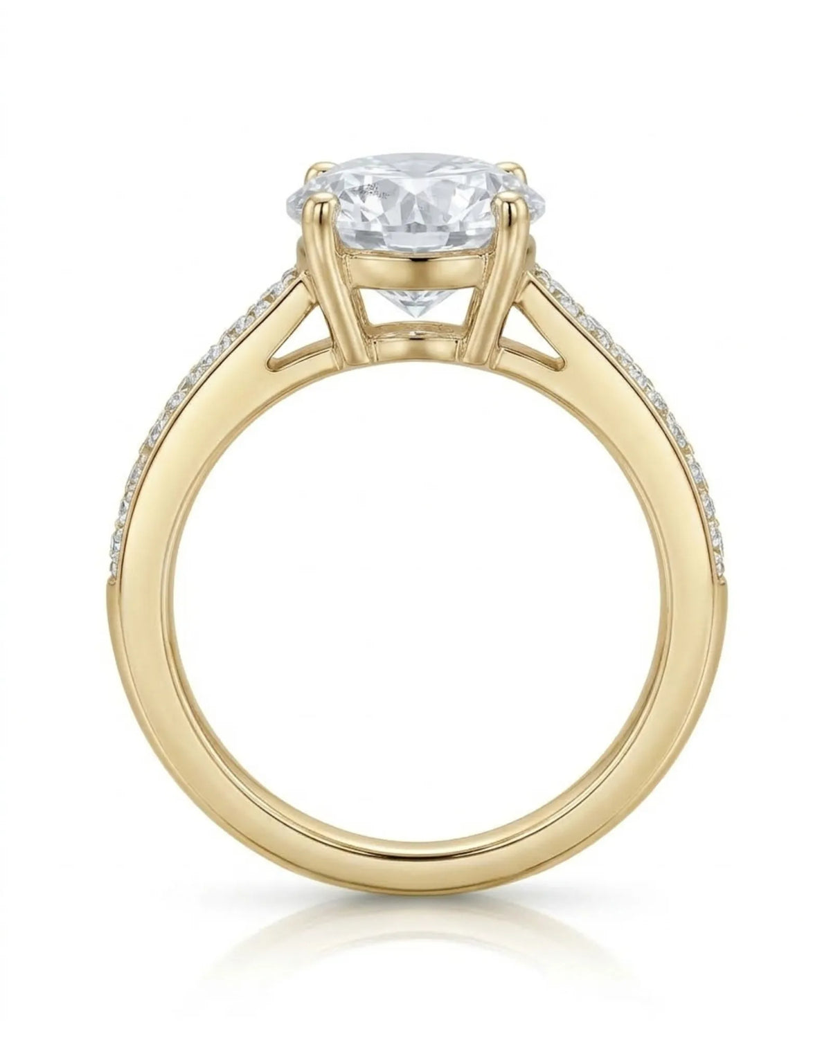 Layla round centre stone engagement ring model hand view in 18K yellow gold | SARATTI