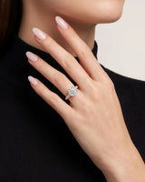 Layla round engagement ring side view showing pavé-set shoulder detail in 18K rose gold | SARATTI