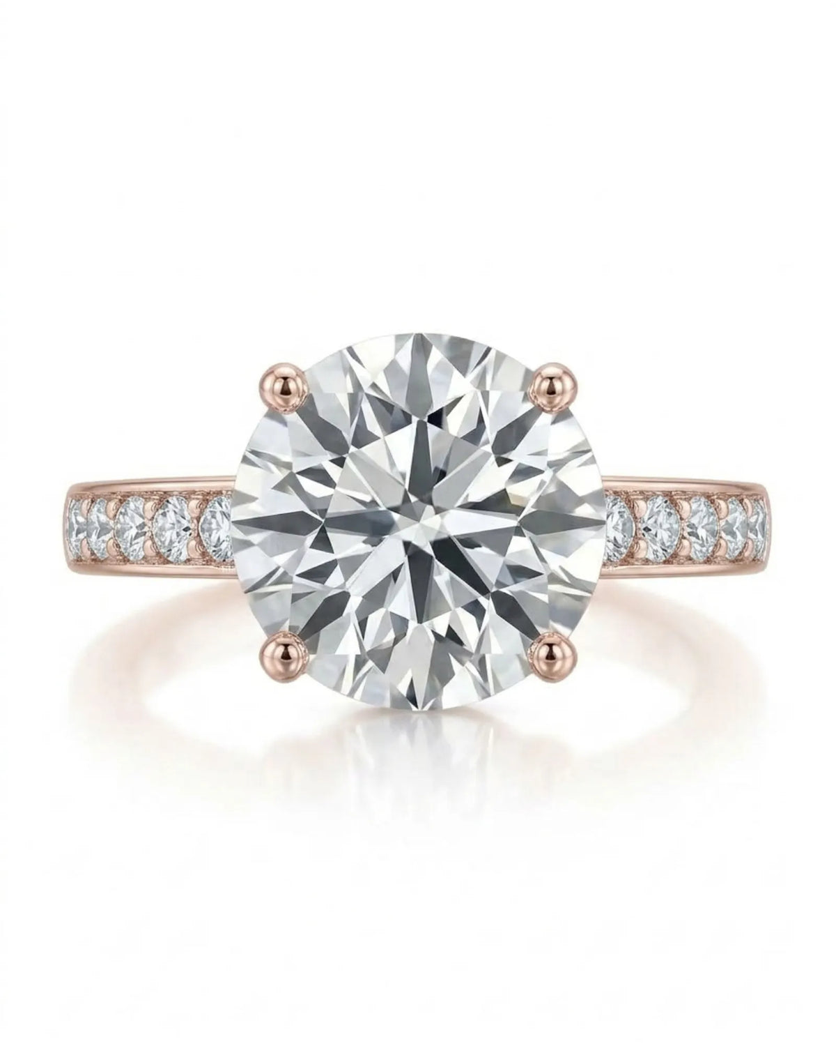 Layla round engagement ring worn on hand with diamond-set band in 18K rose gold | SARATTI