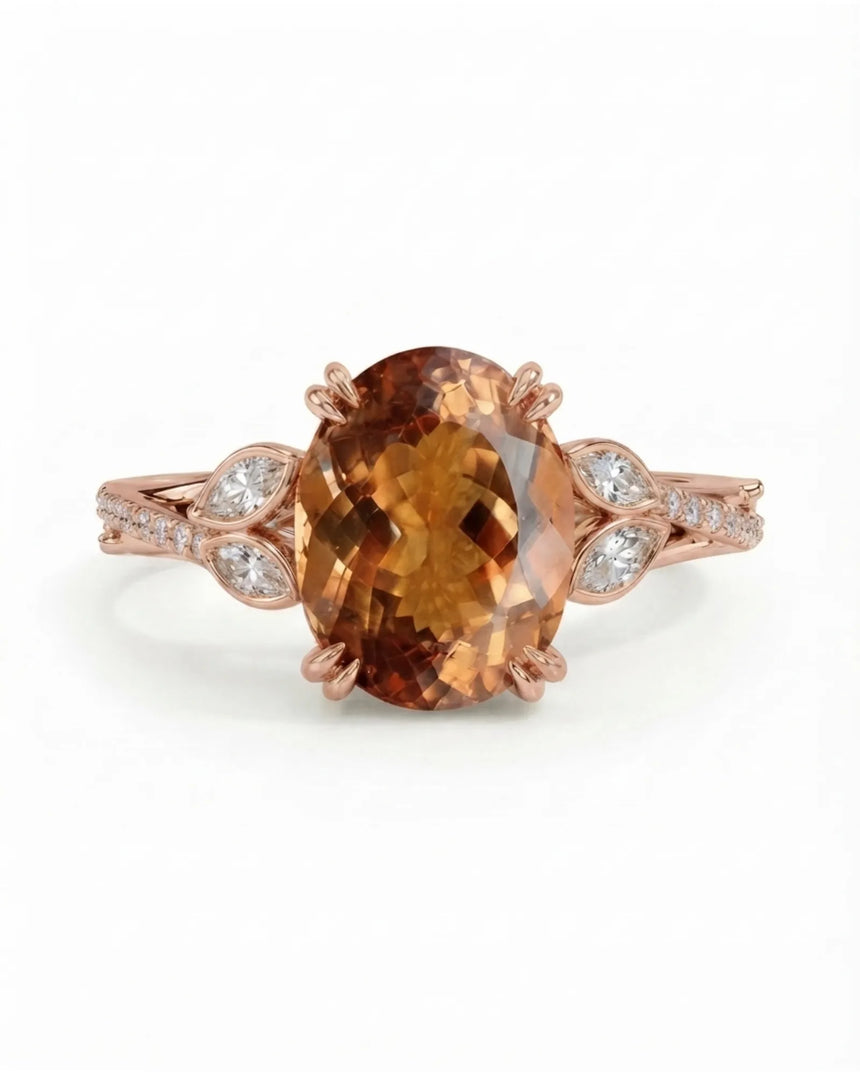 Leaf rose gold setting for selected oval Natural Imperial Topaz | SARATTI