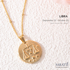 Libra Zodiac Necklace in 18K Gold | Saratti