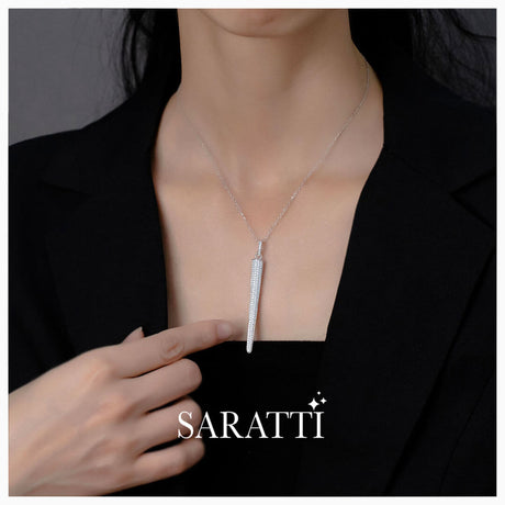 Model wears the The Silver Spire Spike Charm Pendant  Necklace | Saratti 