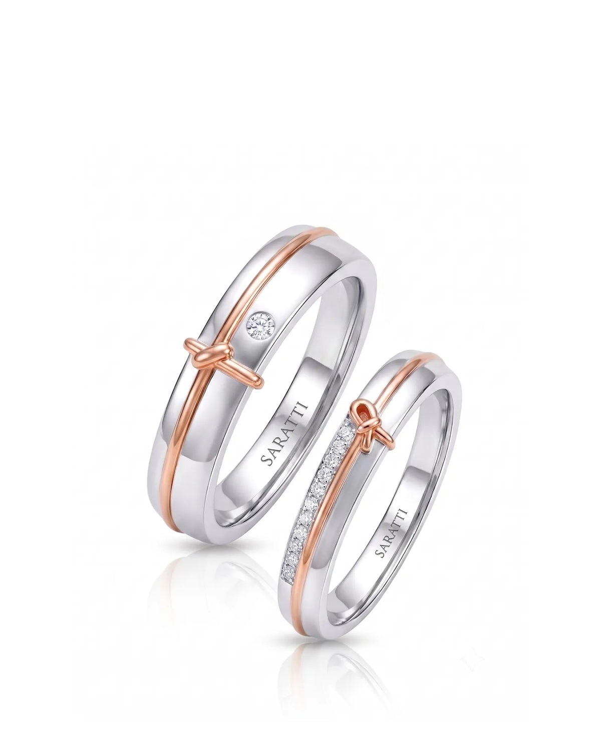 Love Notes wedding band set with elegant matching design in 18K two tone gold | SARATTI