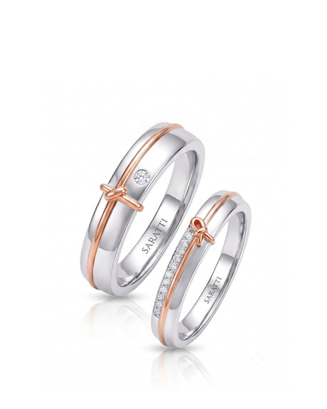 Love Notes wedding band set with elegant matching design in 18K two tone gold | SARATTI
