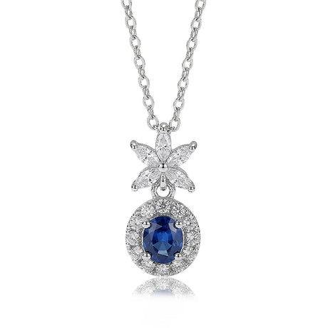Luna Halo sapphire necklace front view | SARATTI
