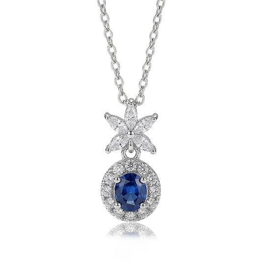 Luna Halo sapphire necklace front view | SARATTI
