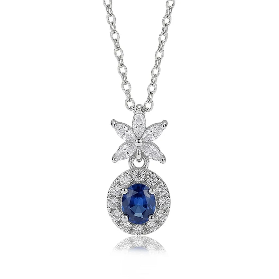 Luna Halo sapphire necklace front view | SARATTI
