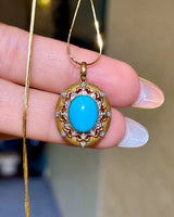 Luxury 18K gold turquoise pendant with artisan texture, diamond framing and heritage-inspired medallion design - SARATTI