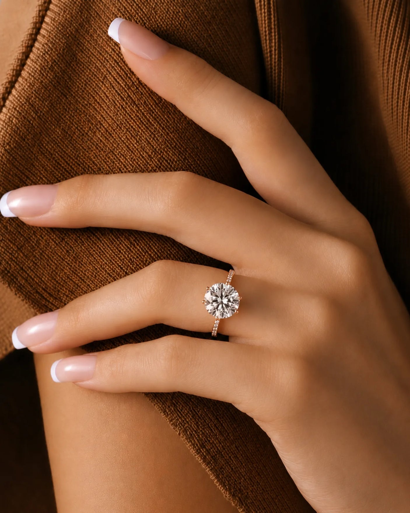 Luxury 3 ct moissanite engagement ring with six prongs in rose gold | SARATTI