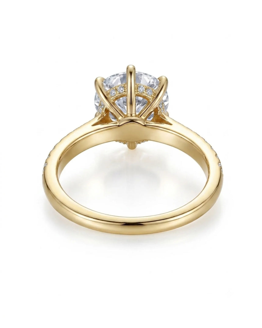 Luxury 3 ct moissanite engagement ring with six prongs in yellow gold - SARATTI