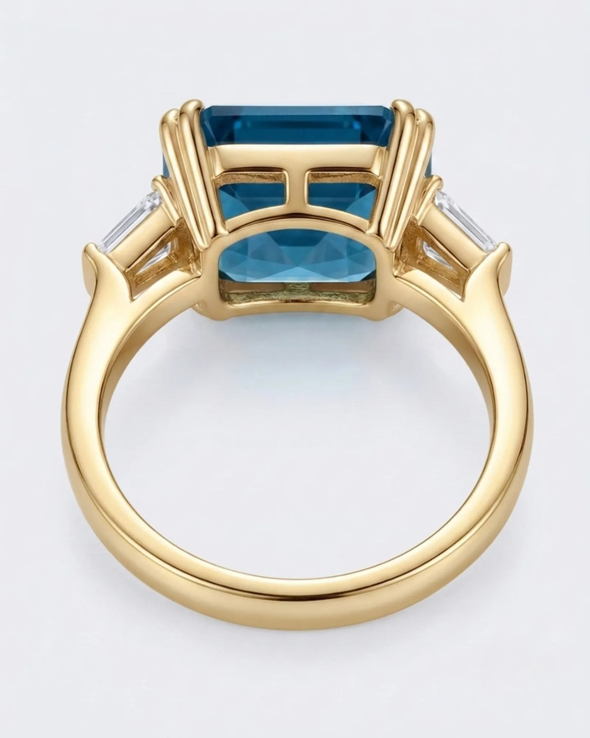 Luxury Asscher cut topaz cocktail ring with crisp diamond shoulders in 18K yellow gold - SARATTI