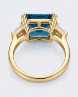 Luxury Asscher cut topaz cocktail ring with crisp diamond shoulders in 18K yellow gold - SARATTI