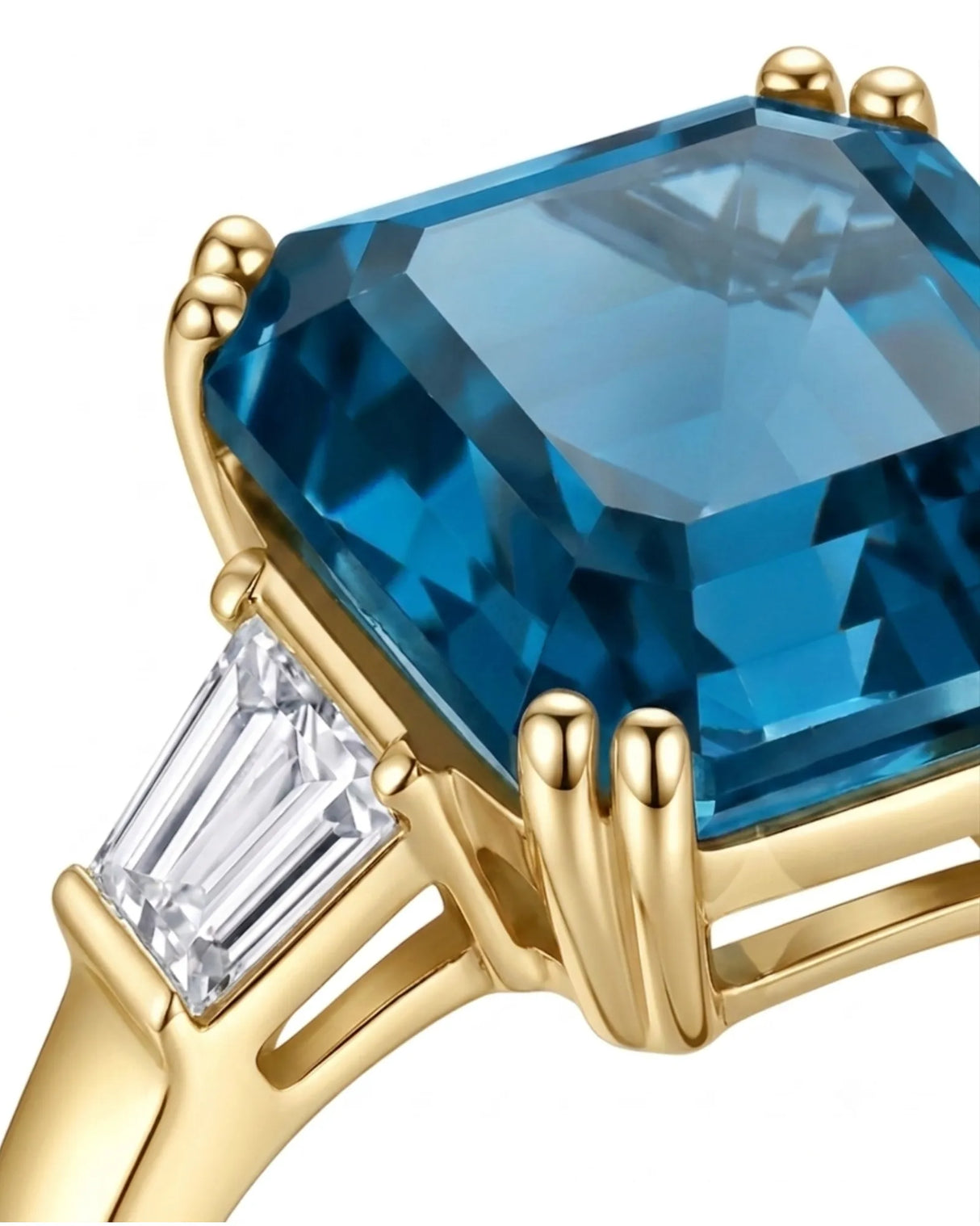 Luxury Asscher cut topaz cocktail ring with crisp diamond shoulders in 18K yellow gold | SARATTI