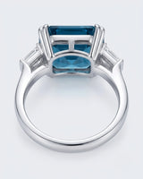 Luxury Asscher cut topaz statement ring with tapered baguette diamonds in 18K white gold - SARATTI