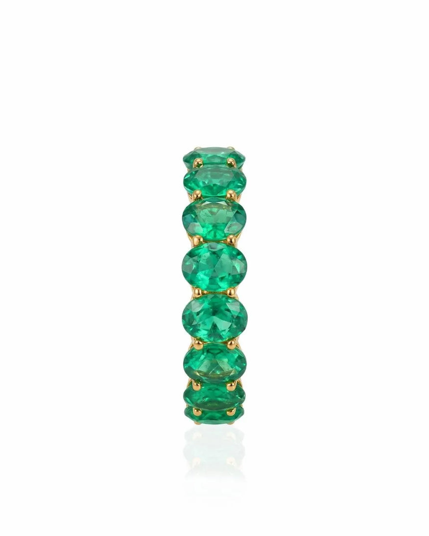 Luxury Colombian emerald eternity band with oval stones in 18K Yellow Gold | SARATTI