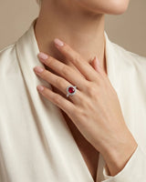 Luxury GIA certified ruby ring with mixed diamond halo in platinum craftsmanship | SARATTI