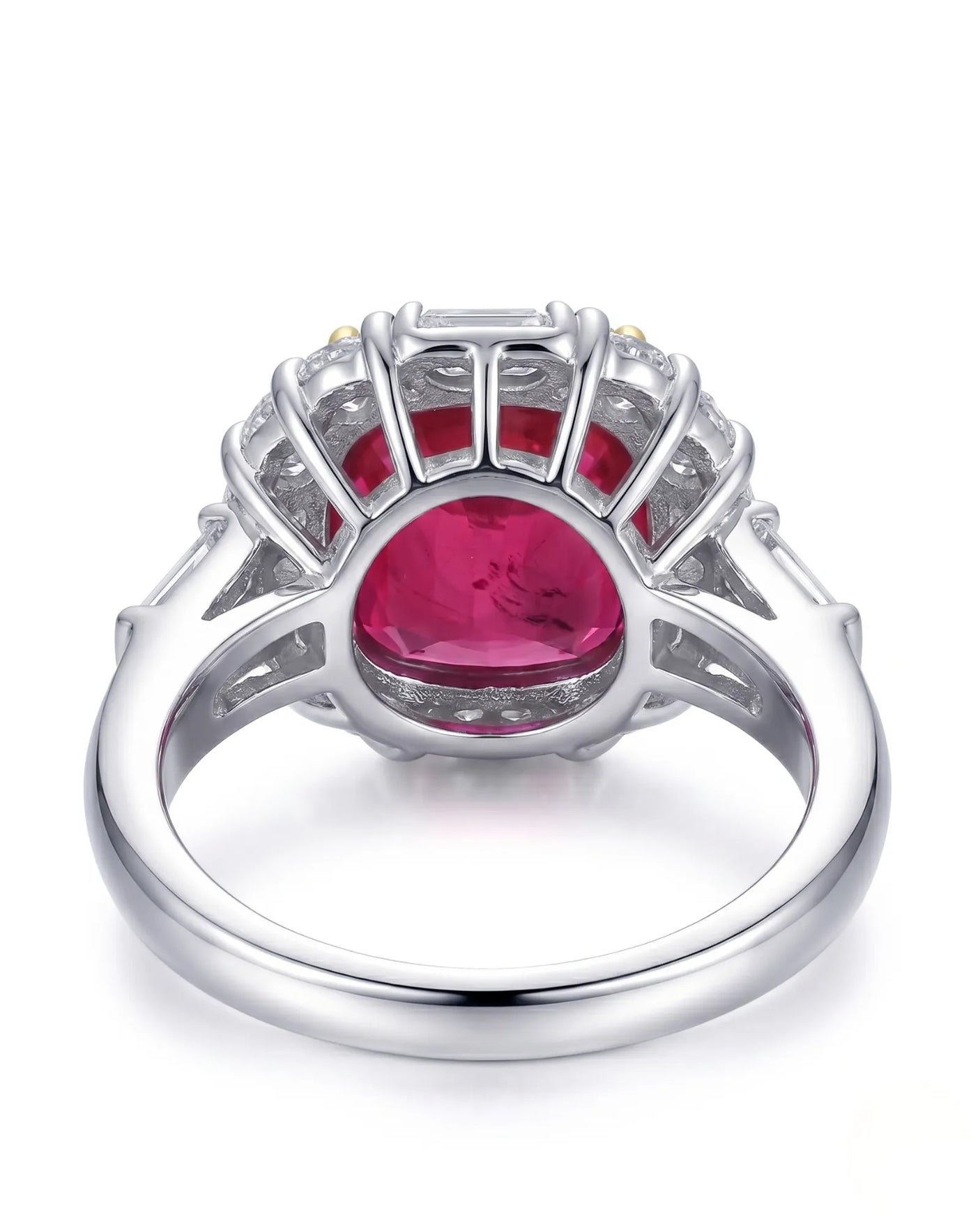 Luxury GIA certified ruby ring with mixed diamond halo in two tone | SARATTI