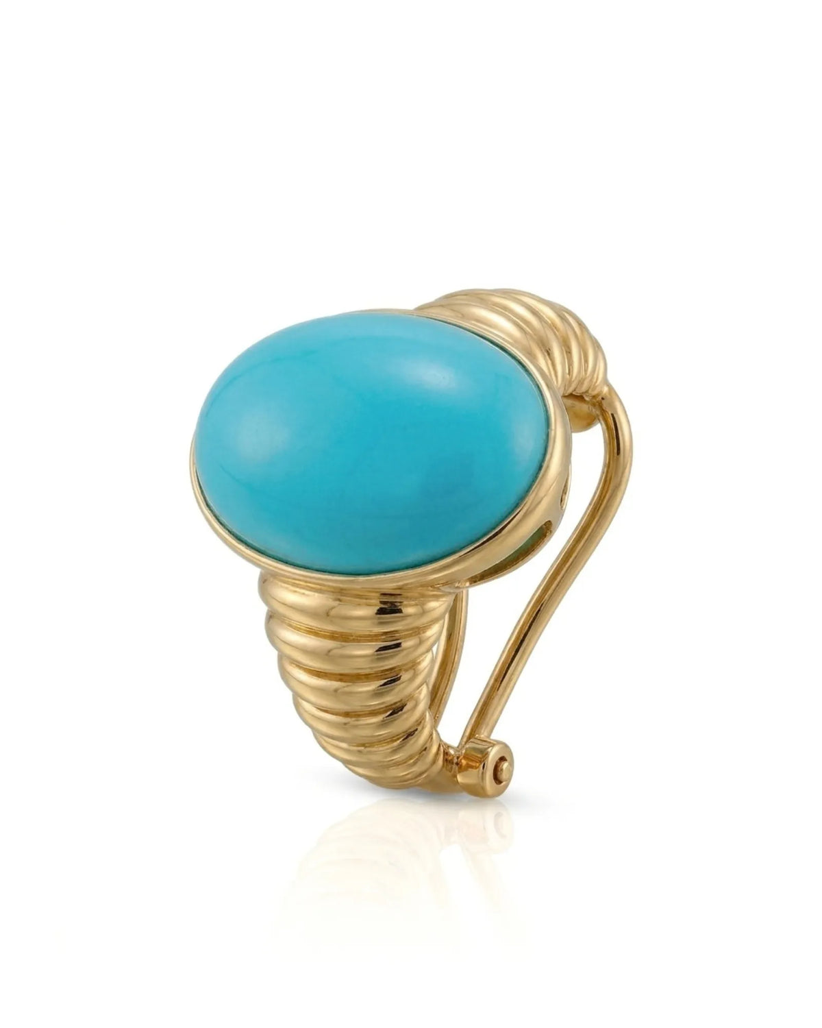 Luxury Sleeping Beauty turquoise earrings with bold oval cabochons and sculptural 18K yellow gold setting | SARATTI