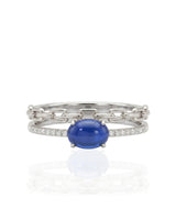 Luxury blue sapphire Cuban chain ring with refined diamond detail in platinum | SARATTI
