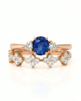 Luxury blue sapphire and diamond bridal set in romantic 18K rose gold | SARATTI