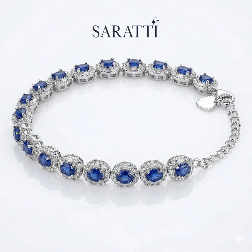 Luxury blue sapphire bracelet close-up detail | SARATTI