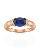 Luxury blue sapphire diamond ring with romantic modern design in 18K rose gold | SARATTI
