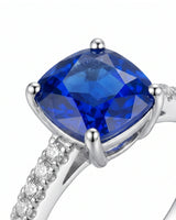 Luxury blue sapphire diamond ring with sleek contemporary design in 18K white gold - SARATTI