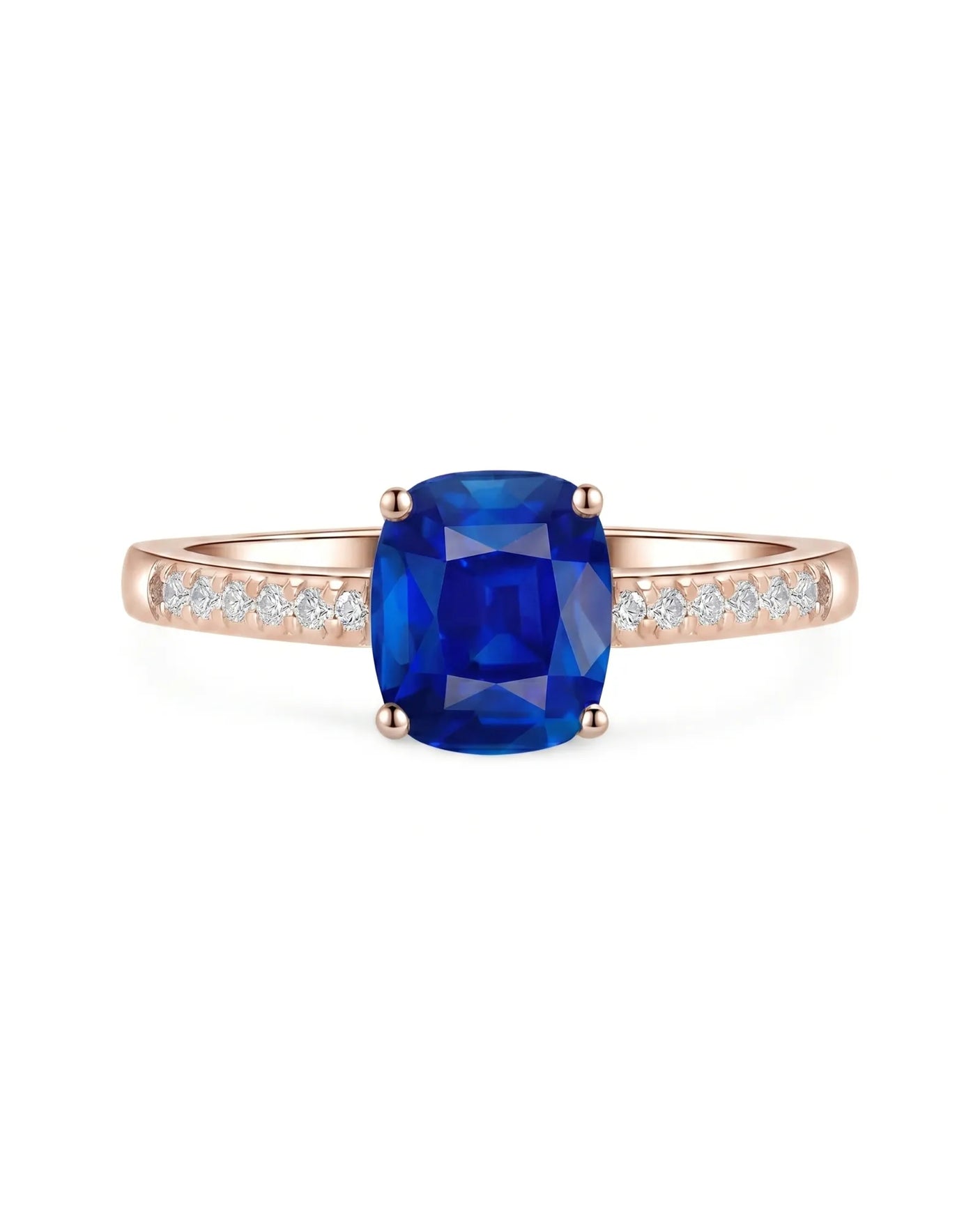 Luxury blue sapphire diamond ring with soft contemporary design in 18K rose gold - SARATTI