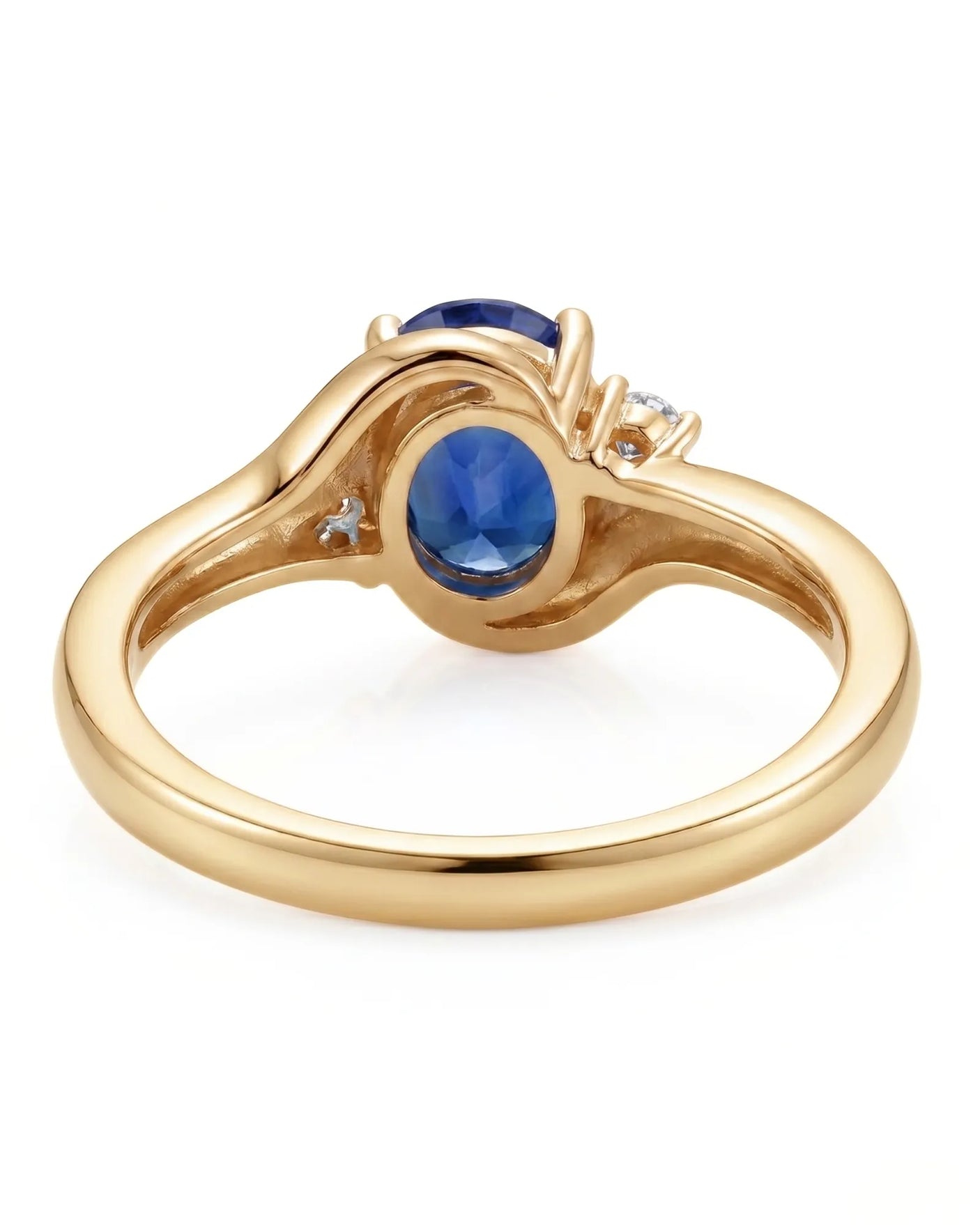 Luxury blue sapphire diamond ring with warm flowing design in 18K yellow gold - SARATTI