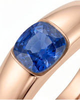 Luxury blue sapphire tension ring with minimalist 18K rose gold sculptural band - SARATTI