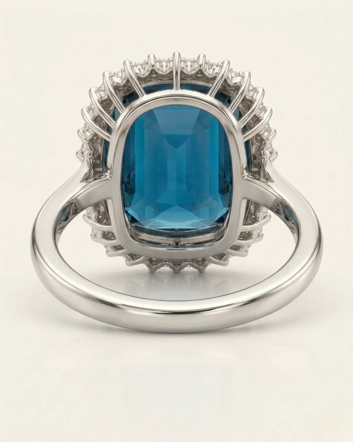 Luxury blue tourmaline and diamond ring in platinum with elegant halo structure - SARATTI