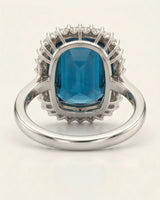 Luxury blue tourmaline and diamond ring in platinum with elegant halo structure - SARATTI