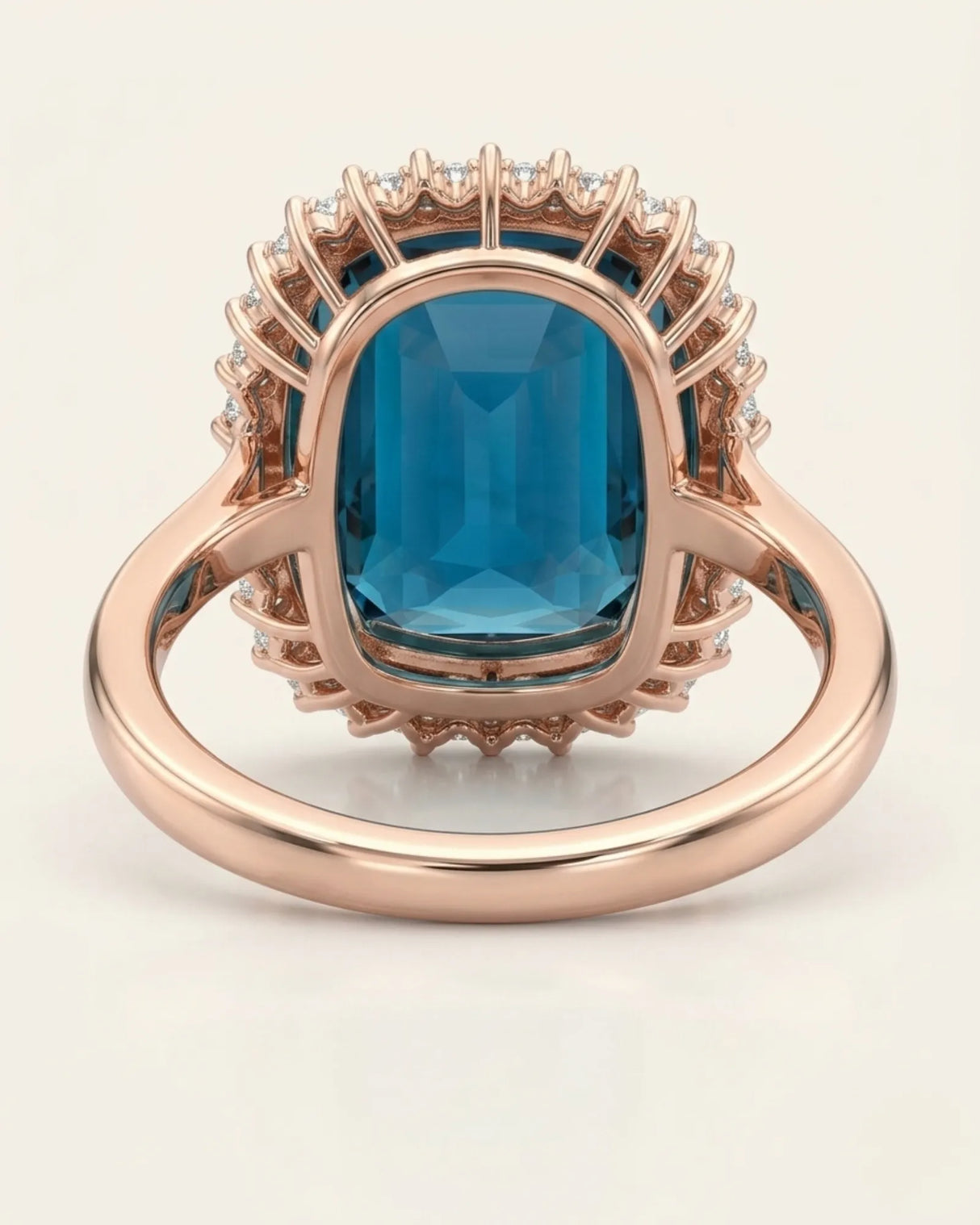 Luxury blue tourmaline and diamond ring in rose gold with refined halo design - SARATTI