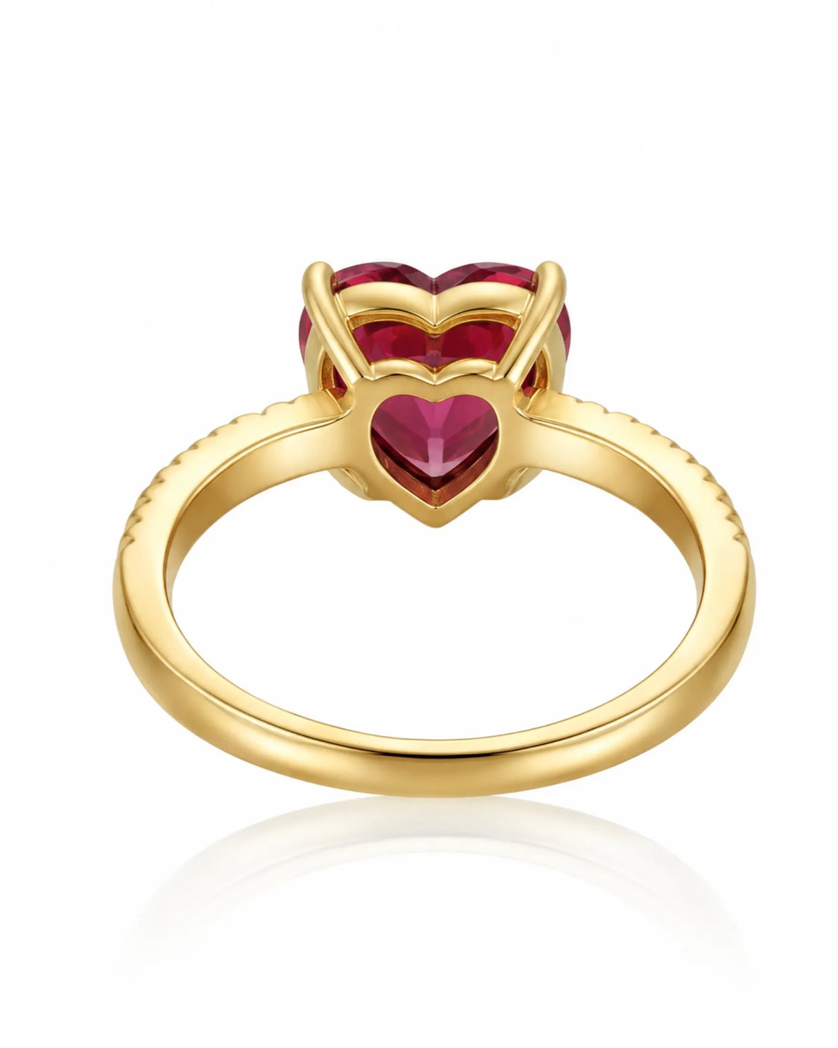 Luxury crimson tourmaline heart ring with diamond details in 18K Yellow Gold - SARATTI