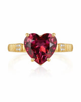 Luxury crimson tourmaline heart ring with diamond details in 18K Yellow Gold | SARATTI